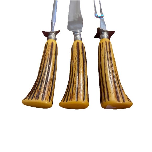 Vintage Bakelite Englishtown Cutlery Carving Set‎ Stag Handle Sheffield England - Picture 2 of 11